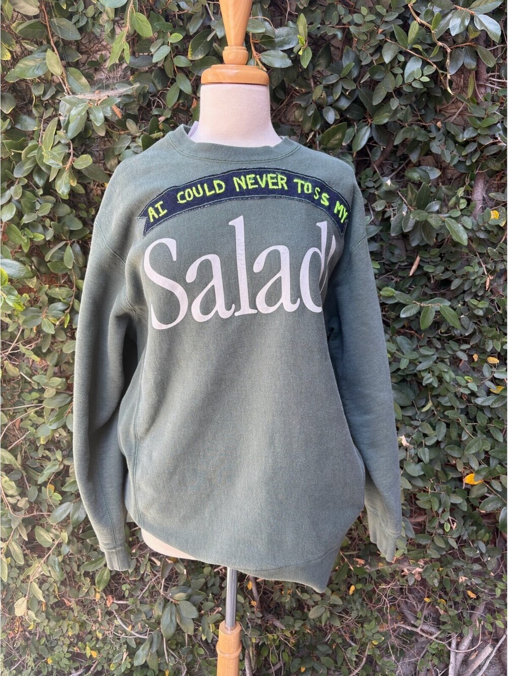 Upcycled AI Could Never... crewneck sweatshirt appliqué